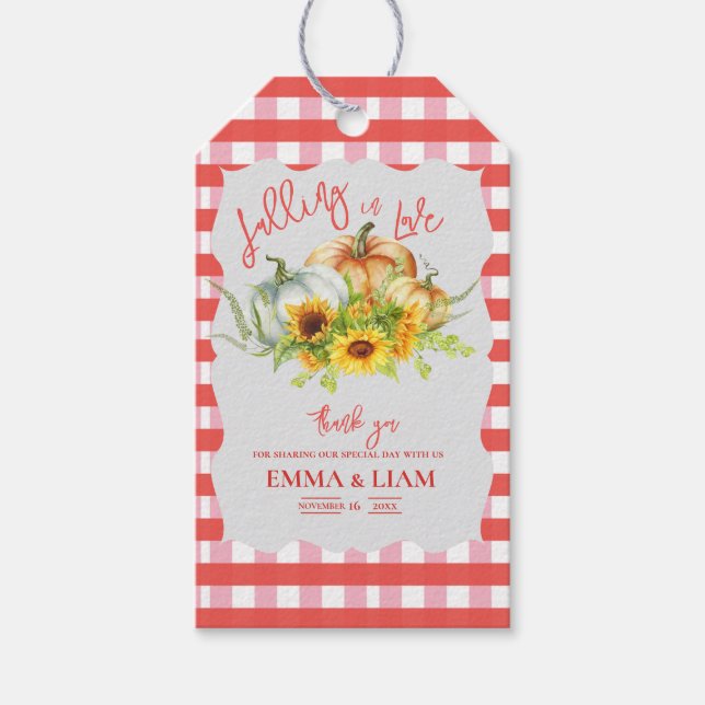 Étiquettes-cadeau Tournesols et En vichy Mariage de automne Citrouil (Devant)