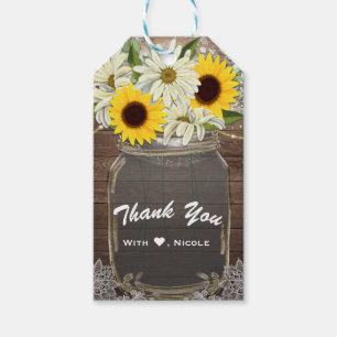 Étiquettes-cadeau Tournesols et Pâquerettes Pot en Verre Étincelant