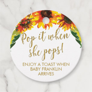 Étiquettes Cadeau Tournesols et Parties scintillant d'or Baby shower