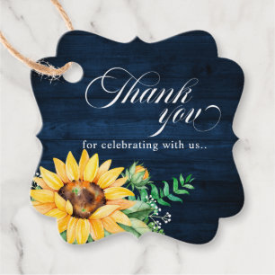 Étiquettes Cadeau Tournesols rustiques Mariage bleu marine