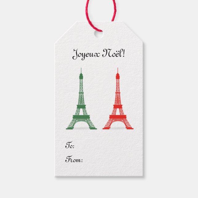 Étiquettes-cadeau Tours Eiffel rouges et vertes pour Noël (Devant)