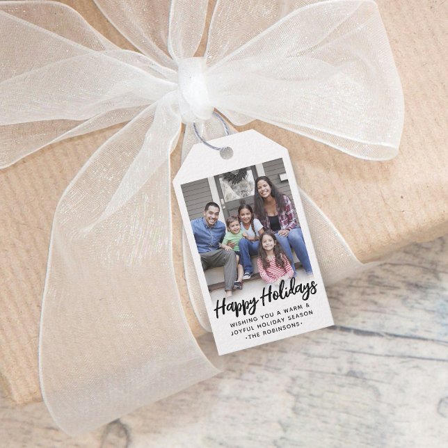 Étiquettes-cadeau Tout texte Trendy Brossé photo de script noir & bl (Créateur téléchargé)