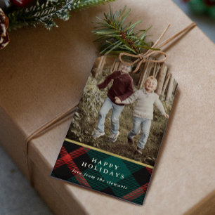 Étiquettes-cadeau Tradition Plaid Photo de Noël
