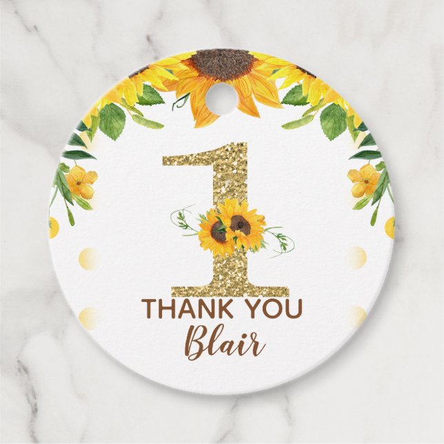 Étiquettes Cadeau Trait de faveur de premier anniversaire autour du  (Devant)