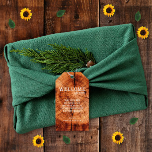Étiquettes-cadeau Tranche d'Arbre en Bois Rustique Monogramme Mariag