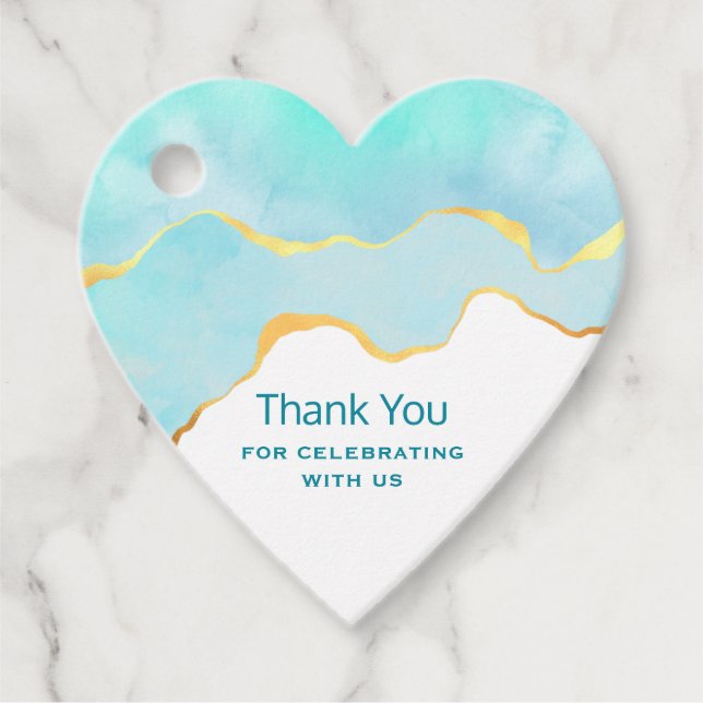 Étiquettes Cadeau Tranquille Tropical Vert Bleu avec bordure or (Devant)