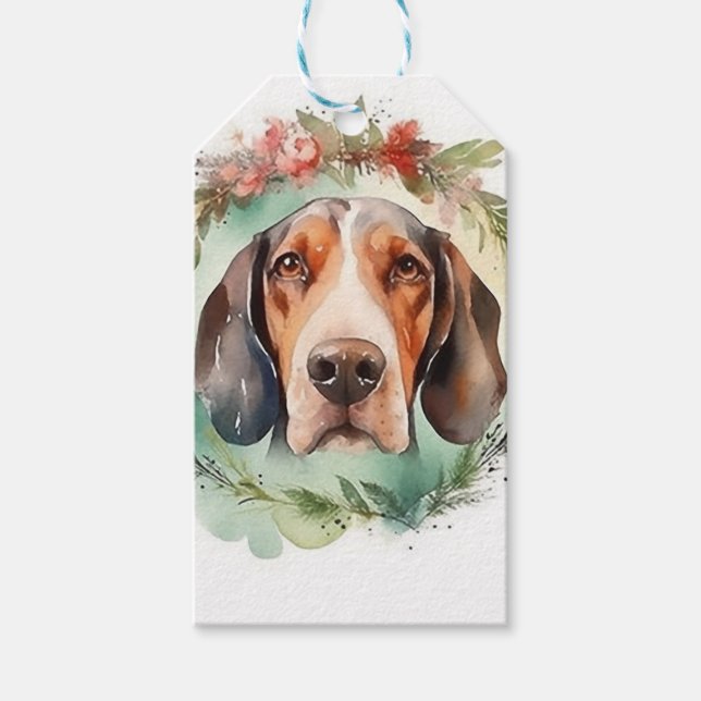 Étiquettes-cadeau Treeing Walker Christmas Wreath Festive Pup (Devant)