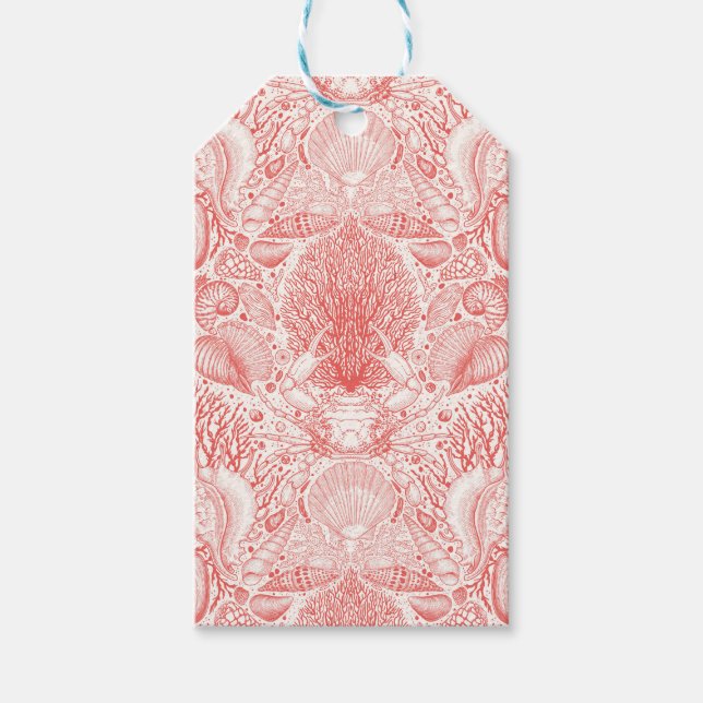 Étiquettes-cadeau Trésors de plage en rouge corail (Devant)