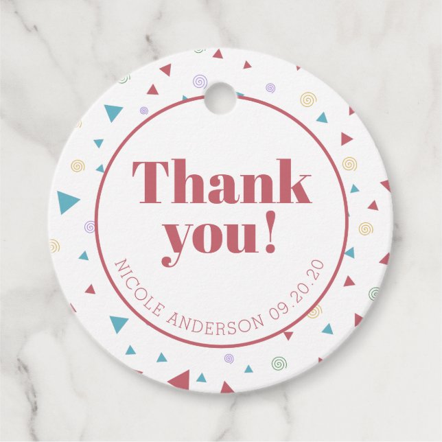 Étiquettes Cadeau Triangle géométrique chic et Merci à persiennes (Devant)