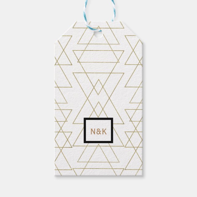Étiquettes-cadeau Triangles Dorés Chic Blanc Glamour Moderne (Devant)