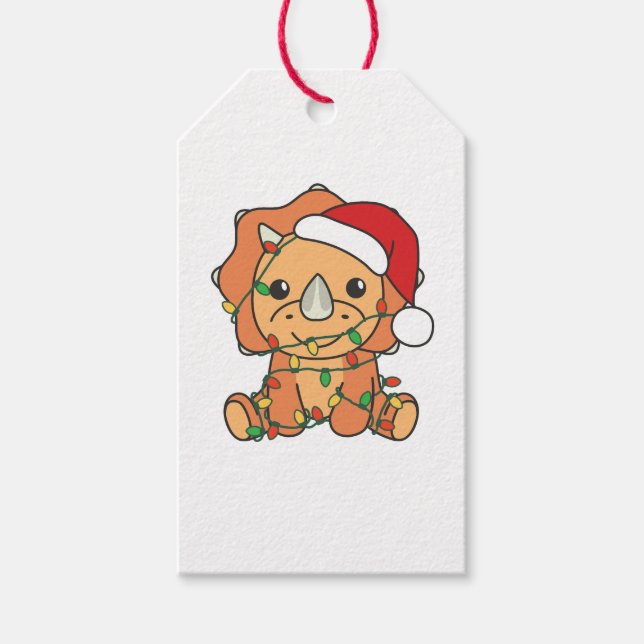 Étiquettes-cadeau Tricératops Noël Animaux d'hiver Dinos de vacances (Devant)