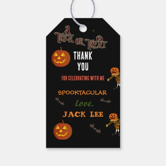 Étiquettes-cadeau Trick Halloween Spooktaculaire ou Merci de traitem (Devant)