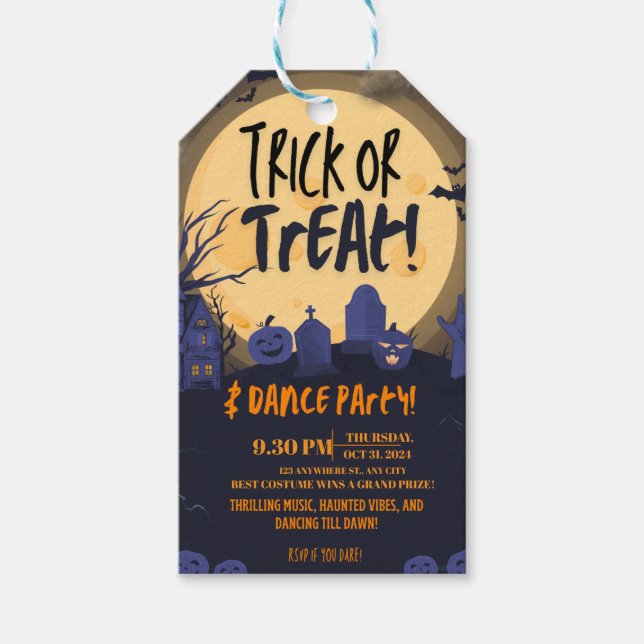 Étiquettes-cadeau Trick or Treat Halloween Dance Party Invitation🎃 (Devant)
