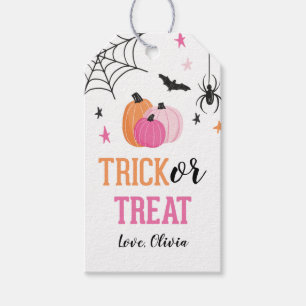 Étiquettes-cadeau Trick ou Treat Halloween rose Citrouilles et araig