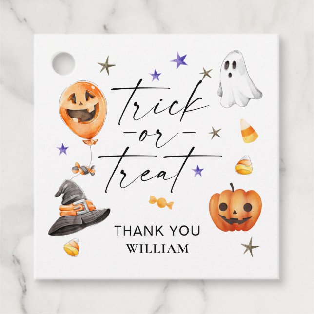 Étiquettes Cadeau Tricoter ou traiter Halloween fête d'anniversaire (Devant)