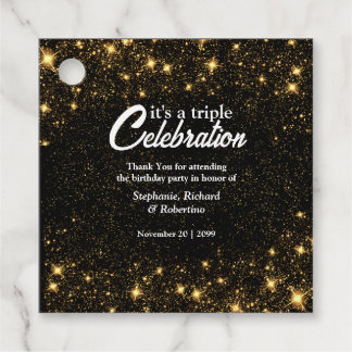 Étiquettes Cadeau Triple Celebration Joint Birthday Gold Black 