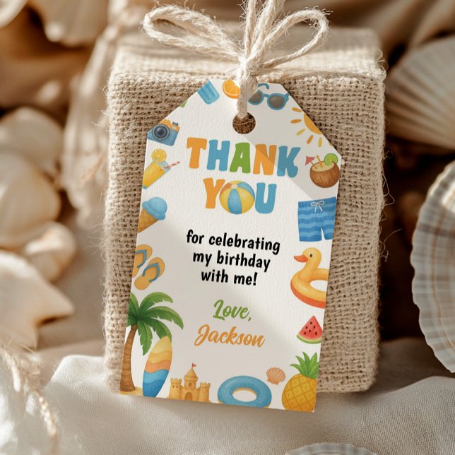 Étiquettes-cadeau Tropical Beach Birthday Summer Party Thank You (Créateur téléchargé)