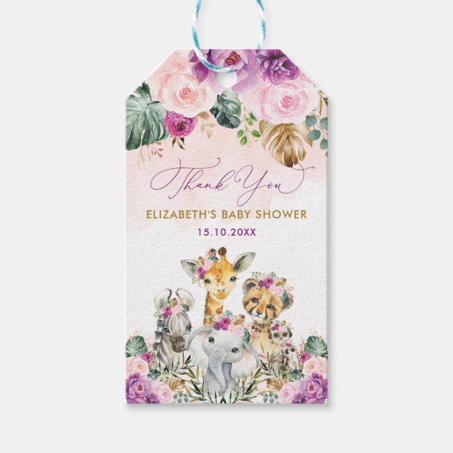 Étiquettes-cadeau Tropical Boho Jungle Safari Baby shower fille Favo (Devant)