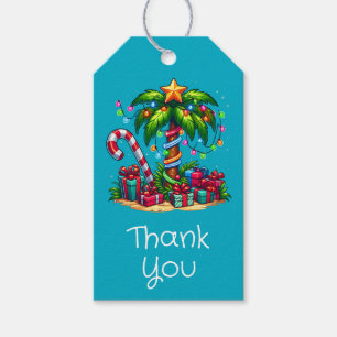Étiquettes-cadeau Tropical Christmas Holiday Palm Tree Merci