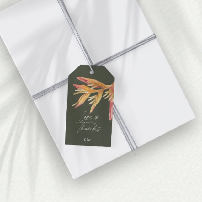Étiquettes-cadeau Tropical Floral Love Merci Mariage Vert Favoriser (Créateur téléchargé)