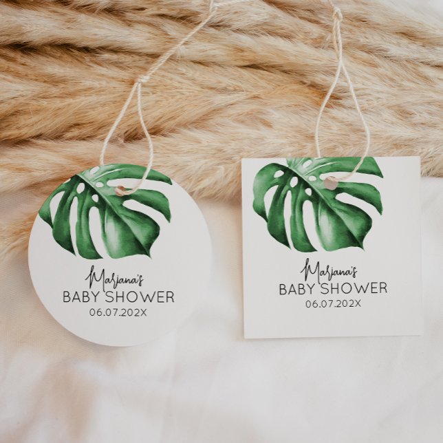 Étiquettes Cadeau Tropical Palm Greenery Baby shower Favoriser les é (Créateur téléchargé)