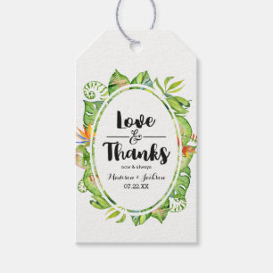 Étiquettes-cadeau Tropical Palm Leaf Island Mariage Love & Thanks
