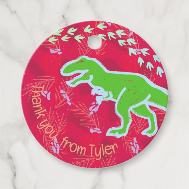 Étiquettes Cadeau Tropical T-Rex Dinosaure Tracks (Devant)