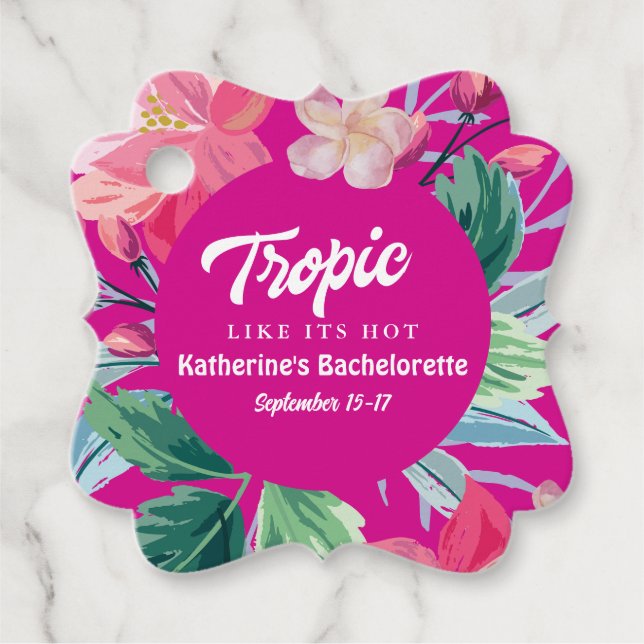 Étiquettes Cadeau Tropique comme sa bachelorette tropicale rose chau (Devant)