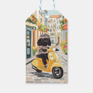 Étiquettes-cadeau Trottinette de cheval à doodle noir dans les rues