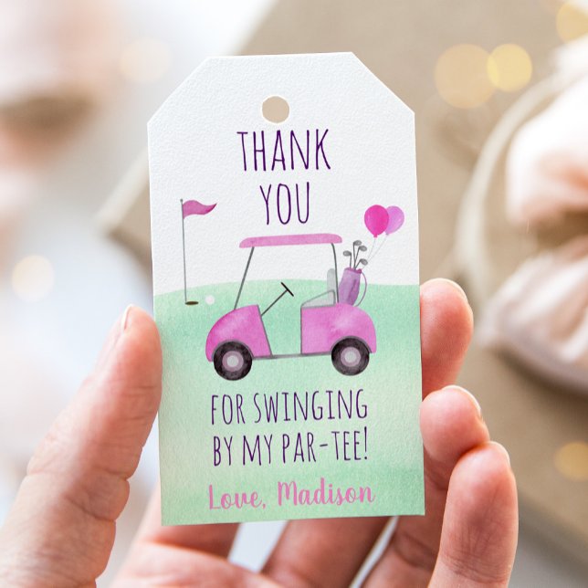 Étiquettes-cadeau Trou En Un Rose Golf Premier Anniversaire (Créateur téléchargé)