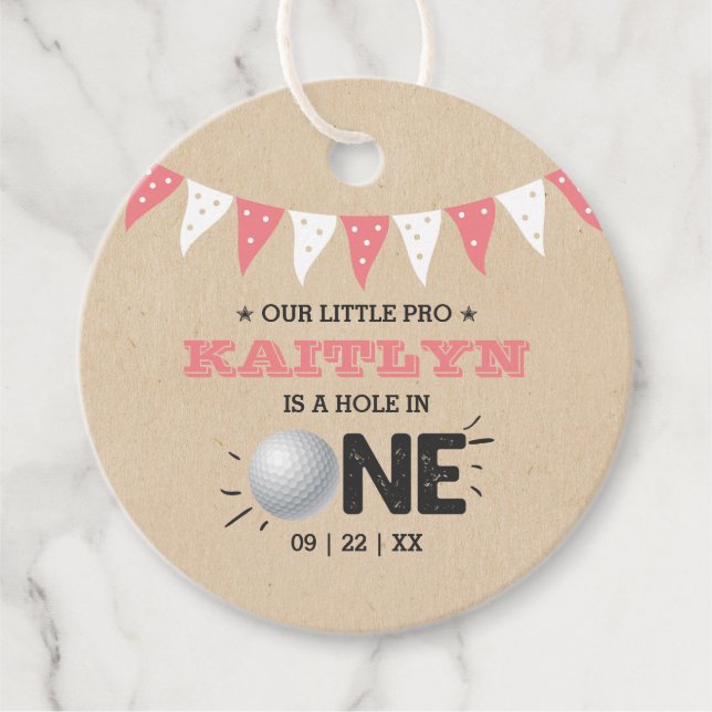 Étiquettes Cadeau Trou en une fille Golf 1er anniversaire Par tee (Devant)