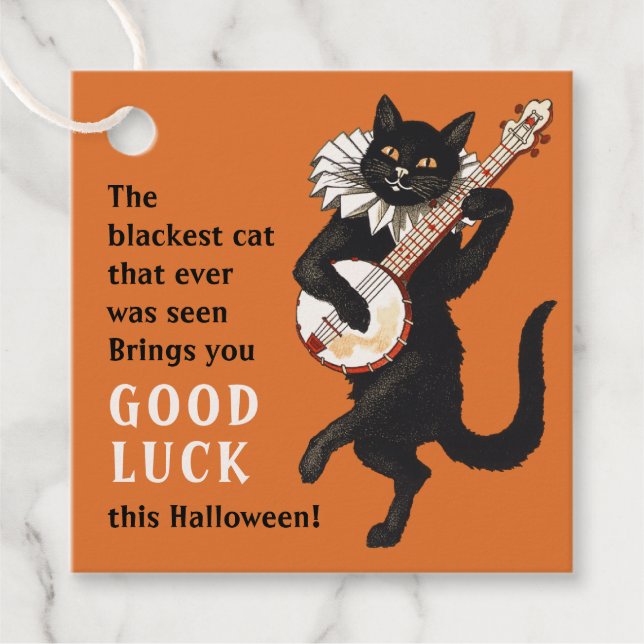 Étiquettes Cadeau Troubadour chat noir Bonne chance CC1156 Halloween (Devant)