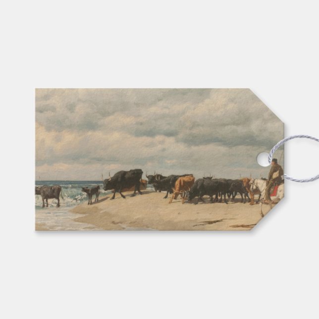Étiquettes-cadeau Troupeau de bétail près de la mer (par Eugène Burn (Devant (Horizontal))