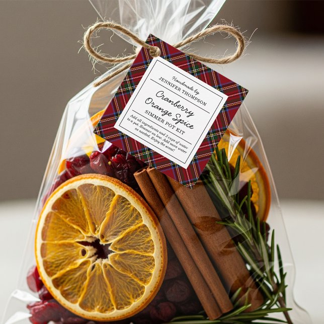 Étiquettes Cadeau Trousse de pot classique en marbre rouge Tartan Ho (Créateur téléchargé)