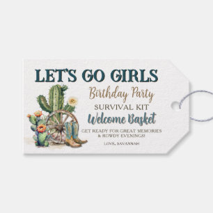 Étiquettes-cadeau Trousse de Survie Country Cowgirl Cactus Filles, A