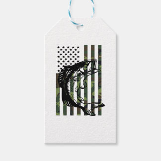Étiquettes-cadeau Tshirt de pêche Camouflage USA Drapeau pour Bass F