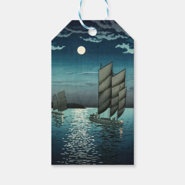 Étiquettes-cadeau Tsuchiya Koitsu - Bateaux à Shinagawa, Nuit (Devant)