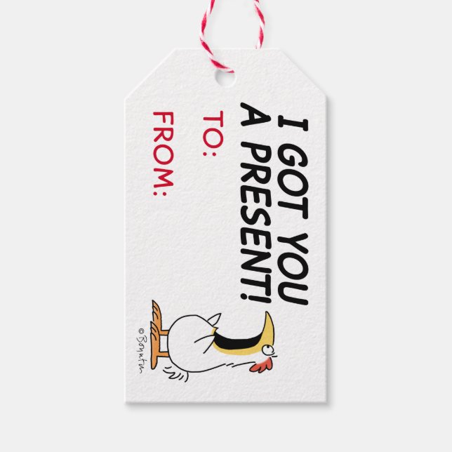 Étiquettes-cadeau TU AS UN PRÉSENT QUI CRIE DU POULET Sandra Boynton (Devant)