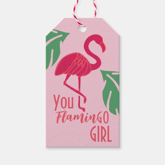 Étiquettes-cadeau Tu vas à la fille Flamant rose Tropical Rose (Devant)
