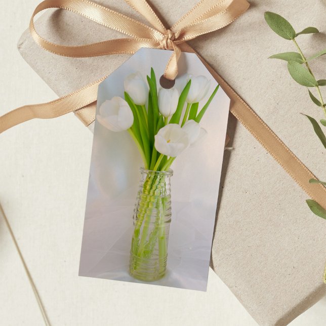 Étiquettes-cadeau Tulipes blanches dans le lait Bouteille Mariage Fa (Créateur téléchargé)