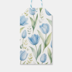 Étiquettes-cadeau Tulipes Bleues Peinture Florale Aquarelle Botaniqu