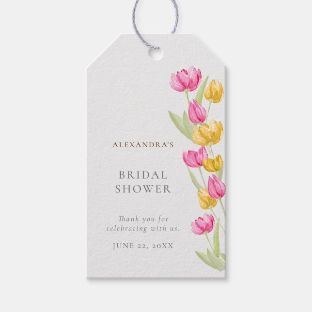 Étiquettes-cadeau Tulipes Calligraphie Fête des mariées Boho de prin (Devant)