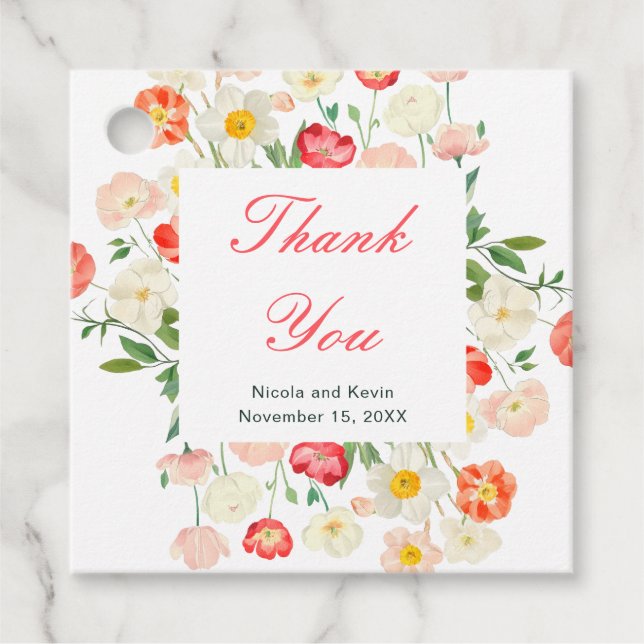 Étiquettes Cadeau Tulipes et Daffodils Mariage de printemps (Devant)