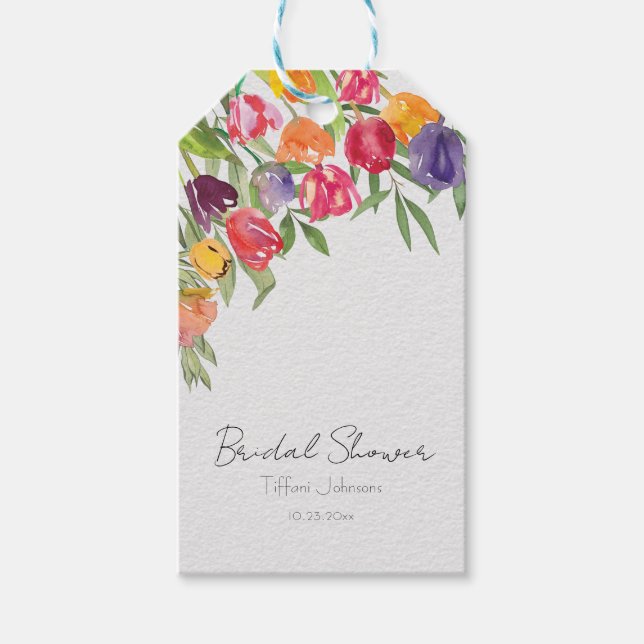 Étiquettes-cadeau Tulipes et feuillage amusants et lumineux pour une (Devant)
