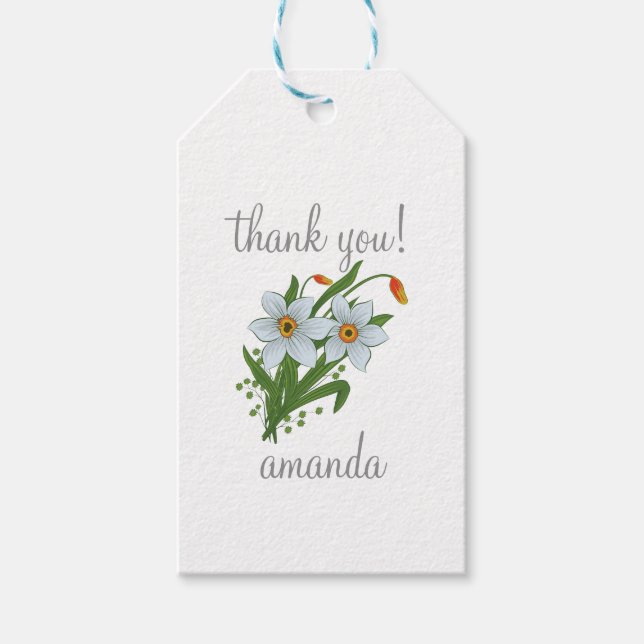 Étiquettes-cadeau Tulipes et jonquilles Fleurs Merci (Devant)