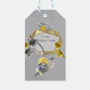 Étiquettes-cadeau Tulipes grises et jaunes sur texture