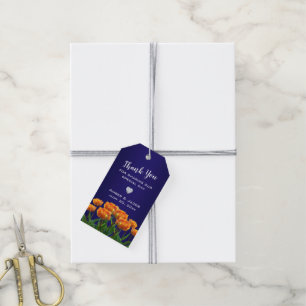 Étiquettes-cadeau Tulipes orange sur bleu marine Mariage personnalis
