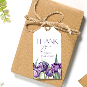 Étiquettes-cadeau Tulipes pourpres de printemps Merci de douche nupt