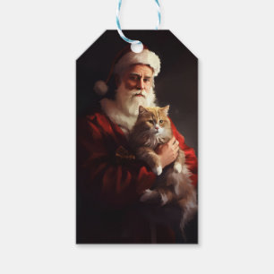 Étiquettes-cadeau Turc Angora Chat Santa Claus Festif Noël