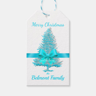 Étiquettes-cadeau Turquoise Aqua Blue Holiday Tree Satin Bow élégant
